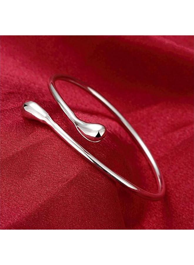 Sterling Silver Bangle Bracelet, Fashion Simple Open Bangles Cuff bracelets for Women  - Image 4