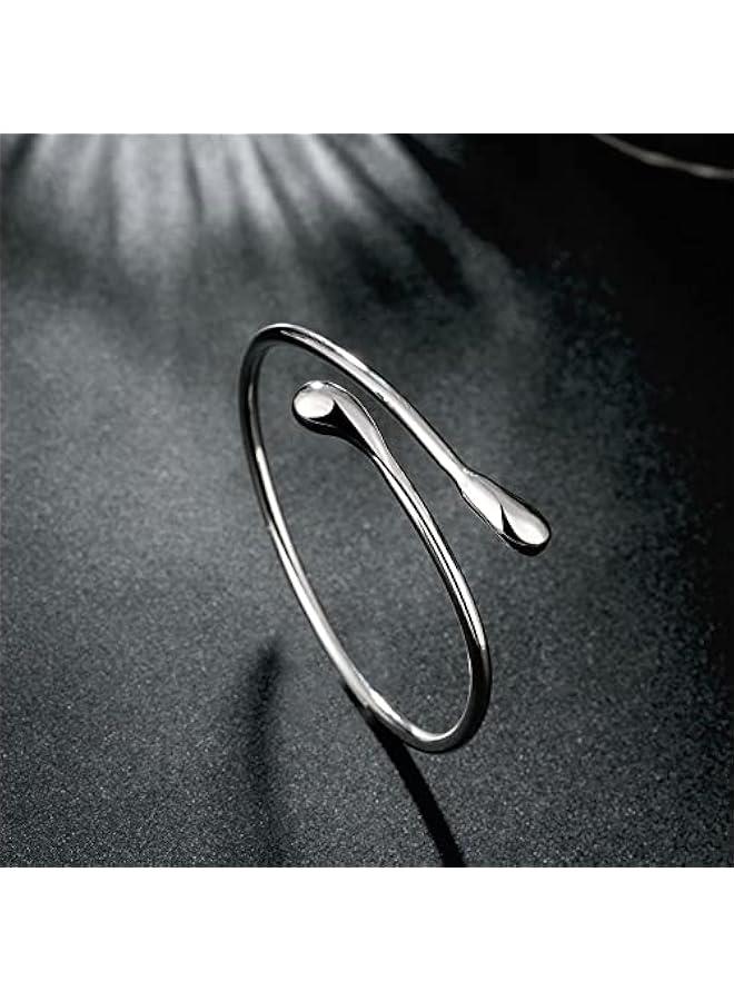 Sterling Silver Bangle Bracelet, Fashion Simple Open Bangles Cuff bracelets for Women  - Image 5