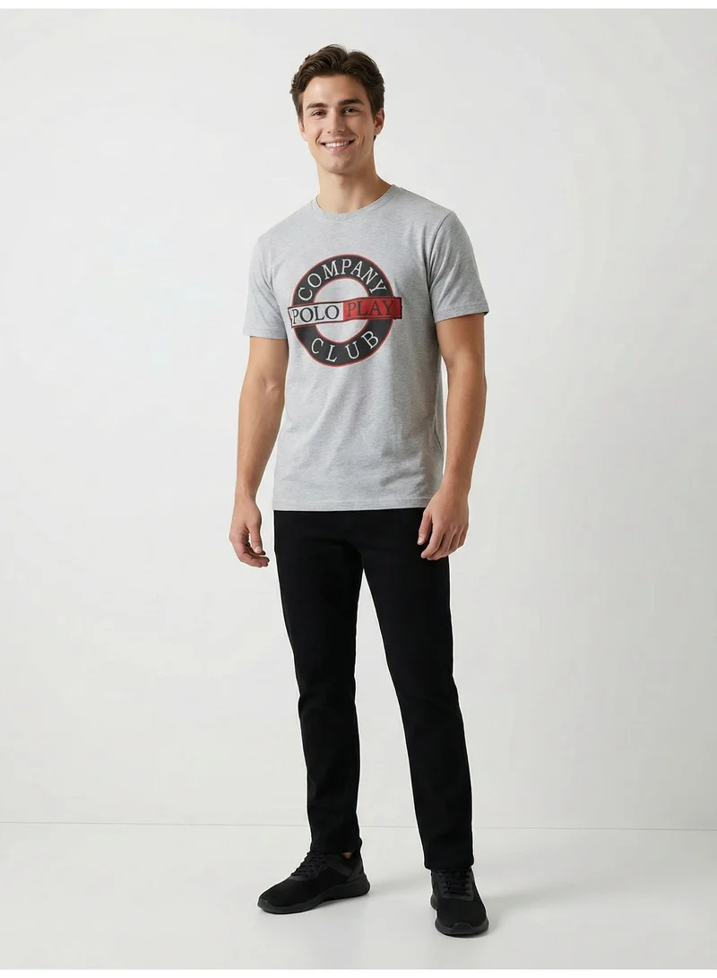 لعب البولو تيشيرت رجالي مطبوع - رمادي