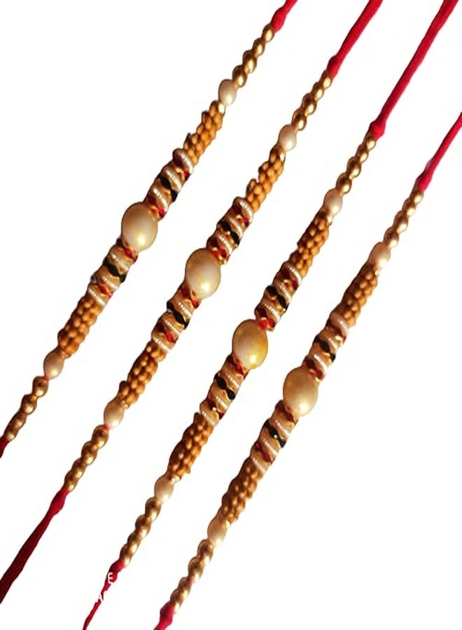 CRAFTOMANIC لؤلؤ فاخر تقليدي، Rudraksh Multi Designer Rakhi للأخ، Raksha Bandhan Rakhi مع Roli TilakPearl Rakhi للرجال والأولاد/مجموعة Dora Rakhi للأخ مع Roli Chawal - Image 1