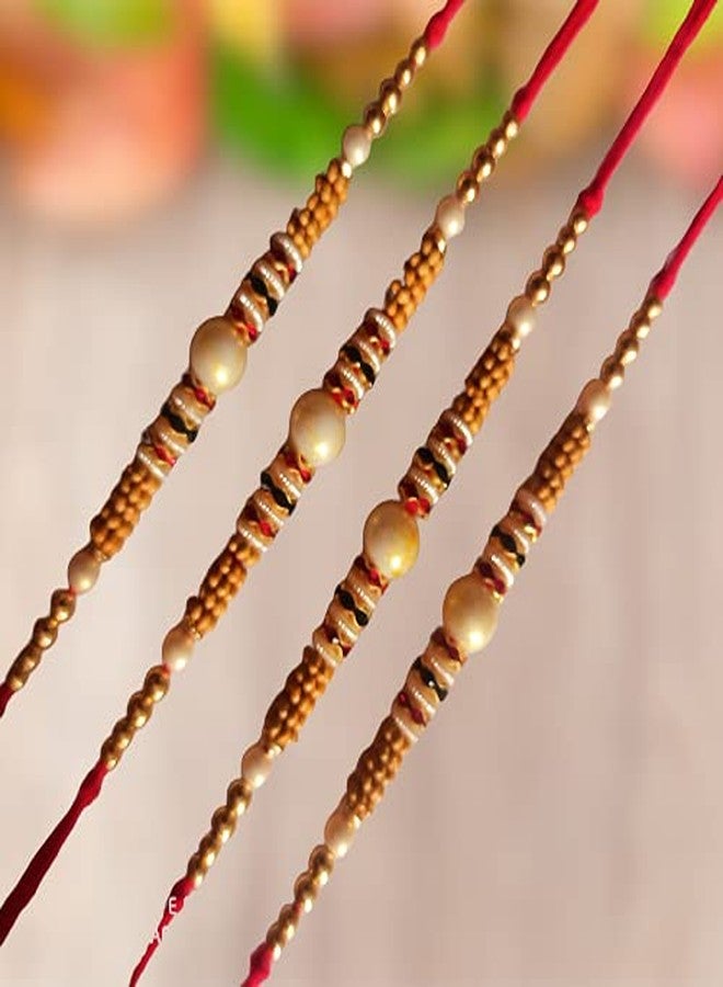 CRAFTOMANIC لؤلؤ فاخر تقليدي، Rudraksh Multi Designer Rakhi للأخ، Raksha Bandhan Rakhi مع Roli TilakPearl Rakhi للرجال والأولاد/مجموعة Dora Rakhi للأخ مع Roli Chawal - Image 2
