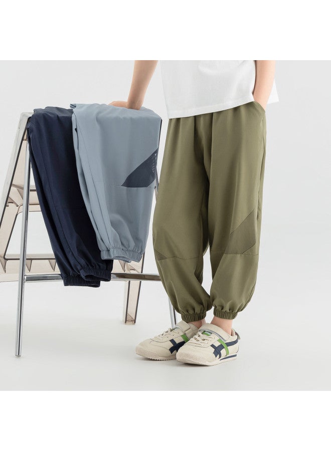 Mesh Children's 2025 Summer Thin Geometric Patchwork Sports Pants Boys Elastic Cuffed Mosquito-repellent Pants - Image 2