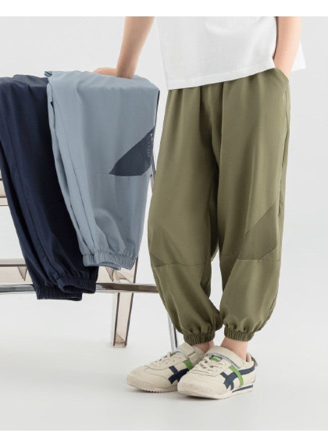 Mesh Children's 2025 Summer Thin Geometric Patchwork Sports Pants Boys Elastic Cuffed Mosquito-repellent Pants - Image 1
