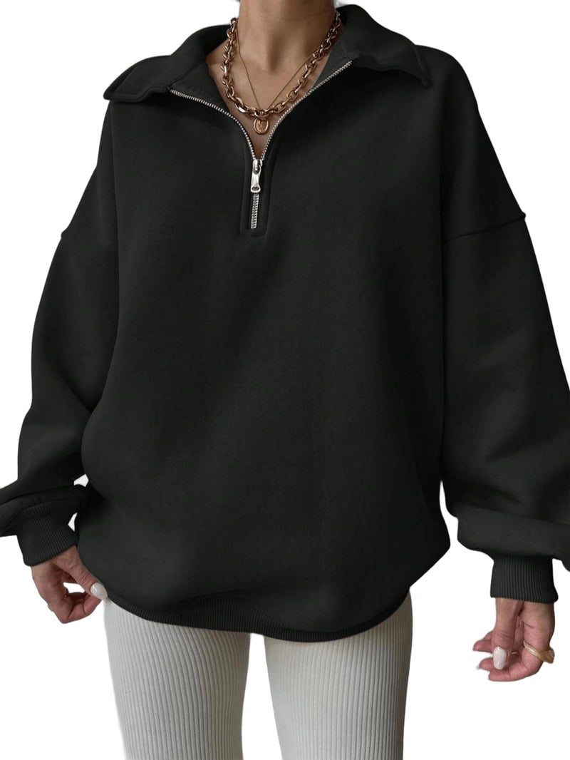 SXV STYLE Half-Zip Pullover Sweatshirt, Oversized Fit (in, Alpha, 2XL, Black) - Image 1