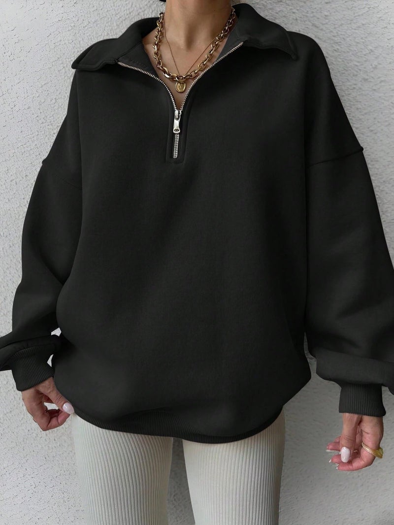 SXV STYLE Half-Zip Pullover Sweatshirt, Oversized Fit (in, Alpha, 2XL, Black) - Image 5