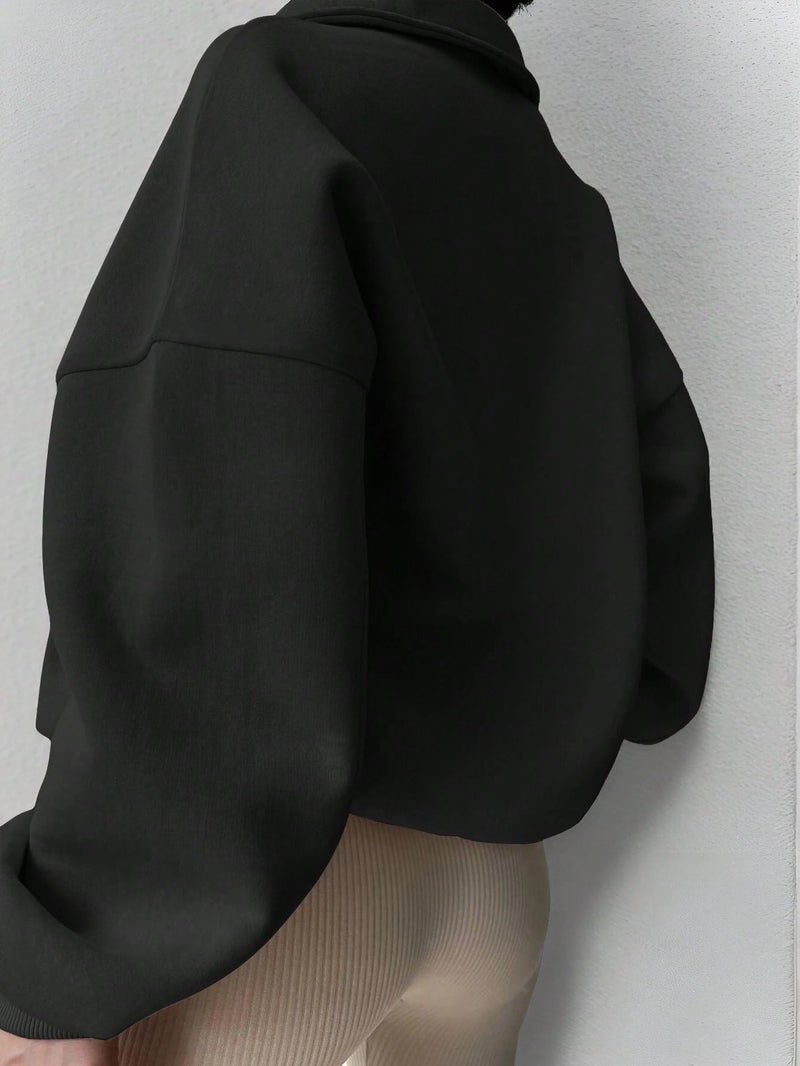 SXV STYLE Half-Zip Pullover Sweatshirt, Oversized Fit (in, Alpha, 2XL, Black) - Image 3