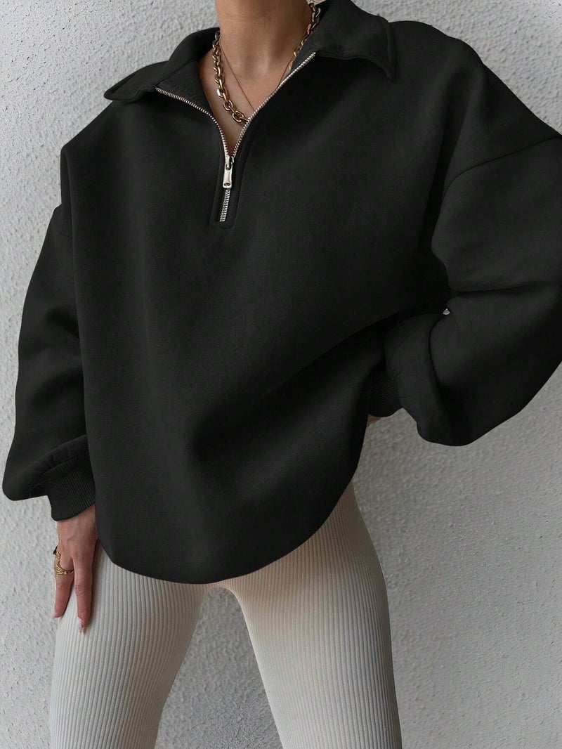 SXV STYLE Half-Zip Pullover Sweatshirt, Oversized Fit (in, Alpha, 2XL, Black) - Image 4
