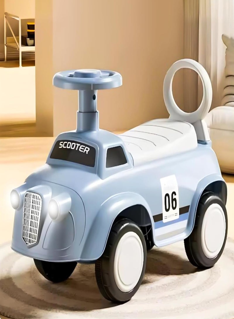 متجر 7 سيارة ركوب أطفال بشكل كلاسيكي – سكوتر توازن بأربع عجلات صامتة ومقعد مريح – تصميم آمن مع مقود قابل للدوران ومساند خلفية للحماية – مثالية للتسلية وتعلم القيادة - Image 1