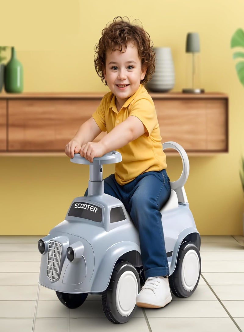 متجر 7 سيارة ركوب أطفال بشكل كلاسيكي – سكوتر توازن بأربع عجلات صامتة ومقعد مريح – تصميم آمن مع مقود قابل للدوران ومساند خلفية للحماية – مثالية للتسلية وتعلم القيادة - Image 3