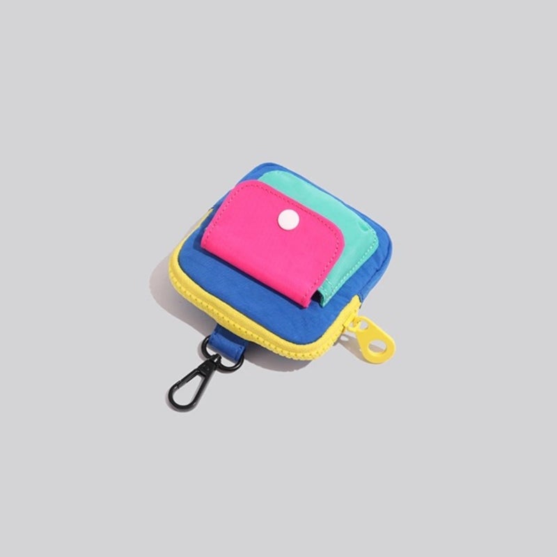 Portable Mini Canvas Card Holder with Zipper, Color Block Design - Image 5