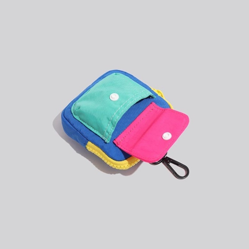 Portable Mini Canvas Card Holder with Zipper, Color Block Design - Image 4