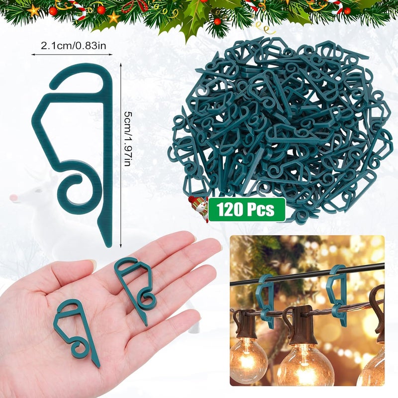 SelfTek 120 Pcs Christmas Light Clips Light Hooks, Gutter Clips Hooks for Hanging Outdoor, Christmas Weatherproof Holiday for Festival Decoration- Green - Image 2