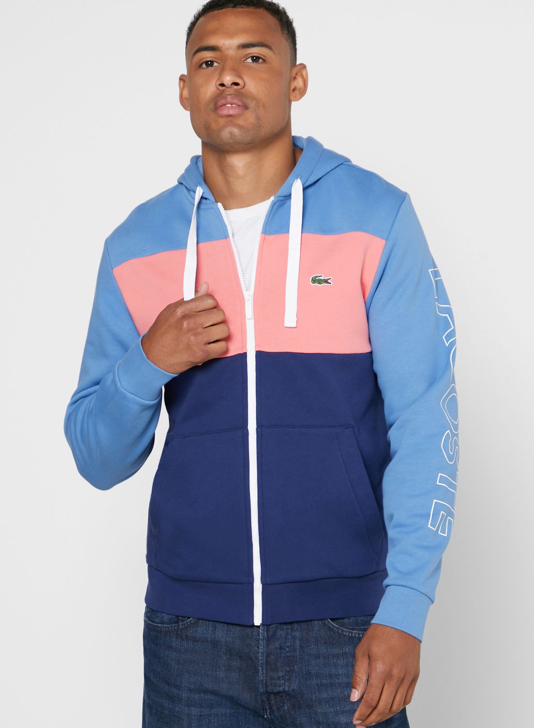 Buy Lacoste Blue Color Block Zip Through Hoodie for Men in UAE
