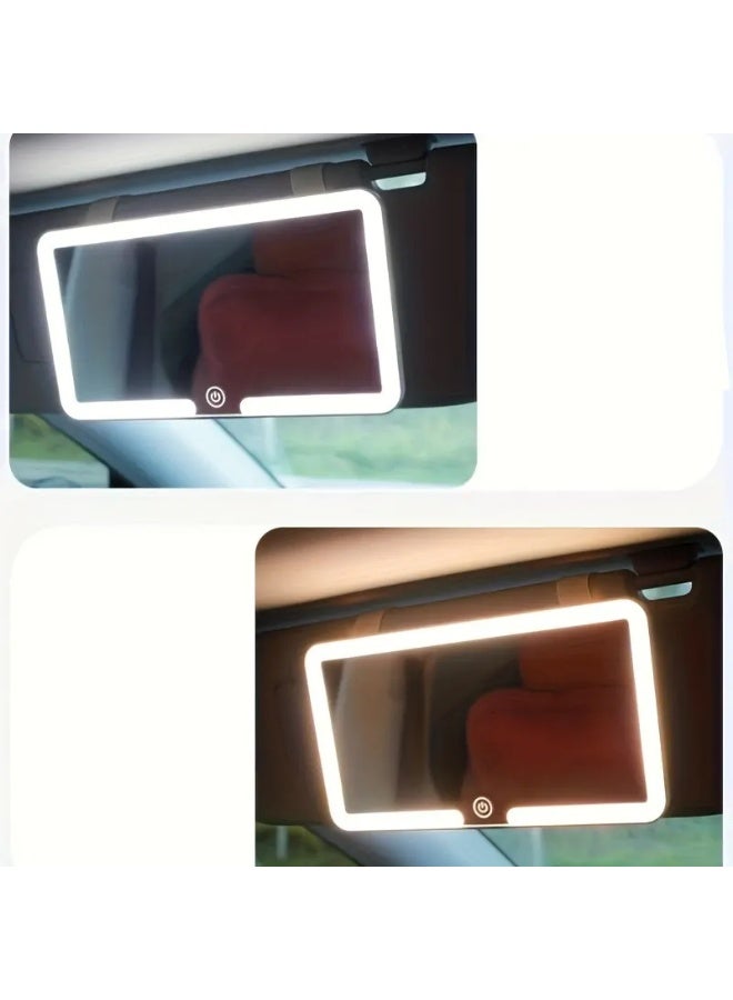 عام مرآة سيارة بإضاءة LED تُثبت على حاجب الشمس – 3 مستويات سطوع، قابلة للشحن، تحكم باللمس - Image 3