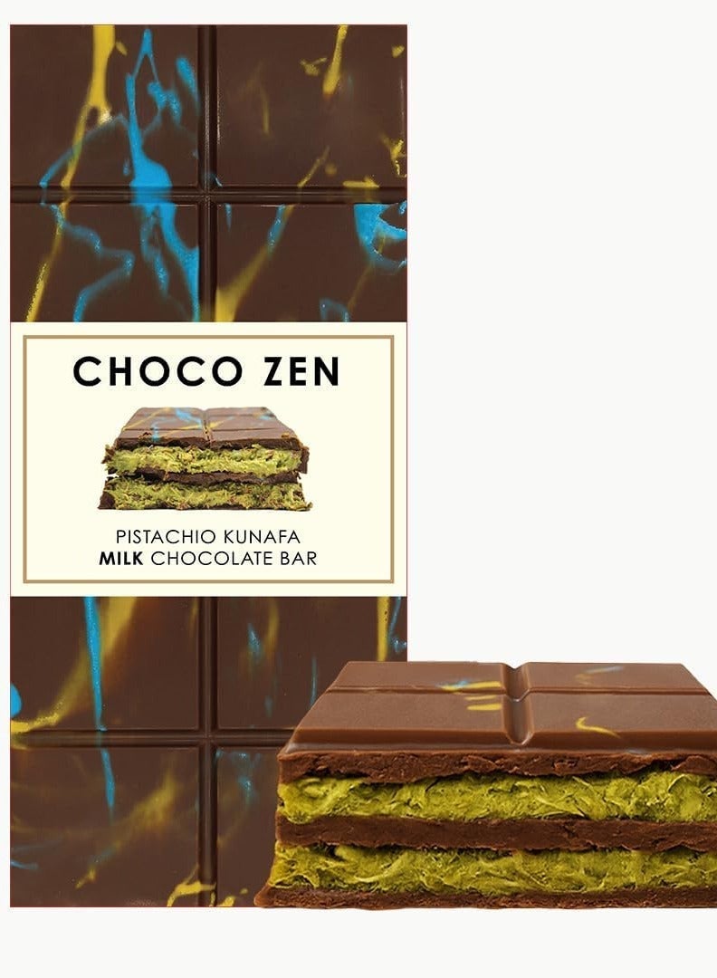 Choco Zen Premium Pistachio Kunafa Milk Chocolate Bar 190g - Image 1