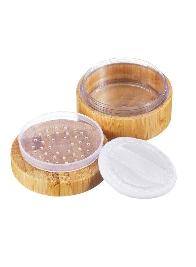 SYBL علبة بودرة سائبة فارغة سعة 30 مل و1 أونصة، علبة بودرة من الخيزران، علبة بودرة سائبة لمستحضرات التجميل، علبة حاملة لمستحضرات السفر مع أغطية منخل ومنفاخ بودرة - Image 1