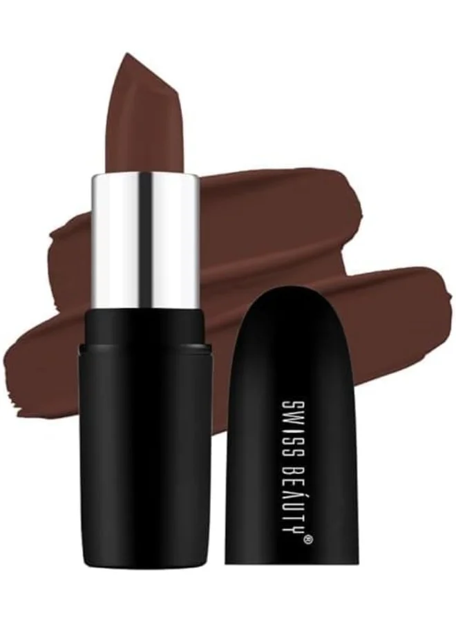 سويس بيوتي Swiss Beauty Pure Matte Creamy Lipstick | Non-drying, Highly pigmented Lipstick | Shade- Coffee, 3.8gm|