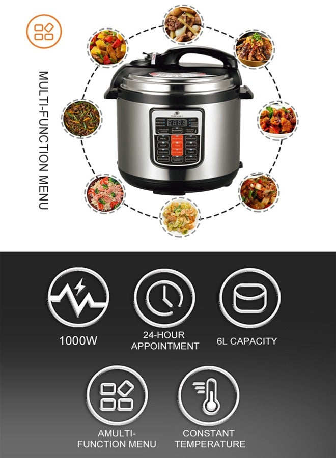 توسكانا يو قدر و طنجرة ضغط كهربائية سعة 6 لتر، 12 وظيفة، 1000 واط، أسود/رمادي - Image 4