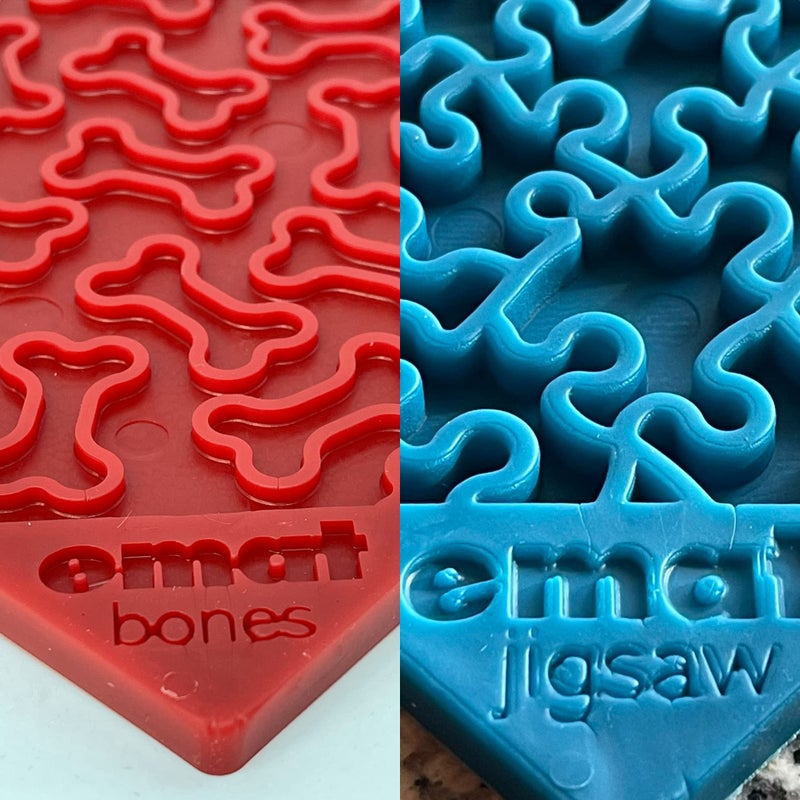 SodaPup Red Bones & Blue Jigsaw eMat Bundle â€“ Durable Lick Mat Feeder Made in USA from Non-Toxic, Pet-Safe, Food Safe Rubber for Avoiding Overfeeding, Digestive Health, Calming, & More - Image 2