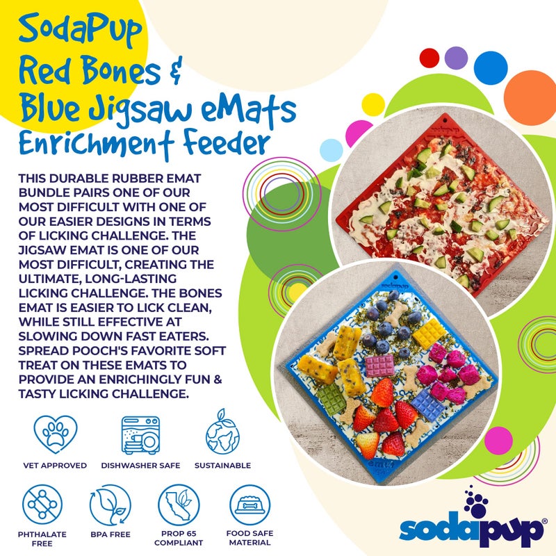 SodaPup Red Bones & Blue Jigsaw eMat Bundle â€“ Durable Lick Mat Feeder Made in USA from Non-Toxic, Pet-Safe, Food Safe Rubber for Avoiding Overfeeding, Digestive Health, Calming, & More - Image 3