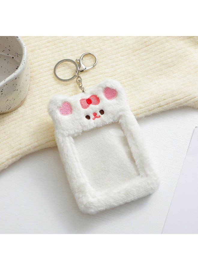 NIBEMINENT 1 - Piece Plush Bear Guka Kpop Photo Card Holder Pendant Key Chain ID Badge Holder ID Card Holder Photo Card Protector for School ID Office ID Access Card for Women Girls - Image 1
