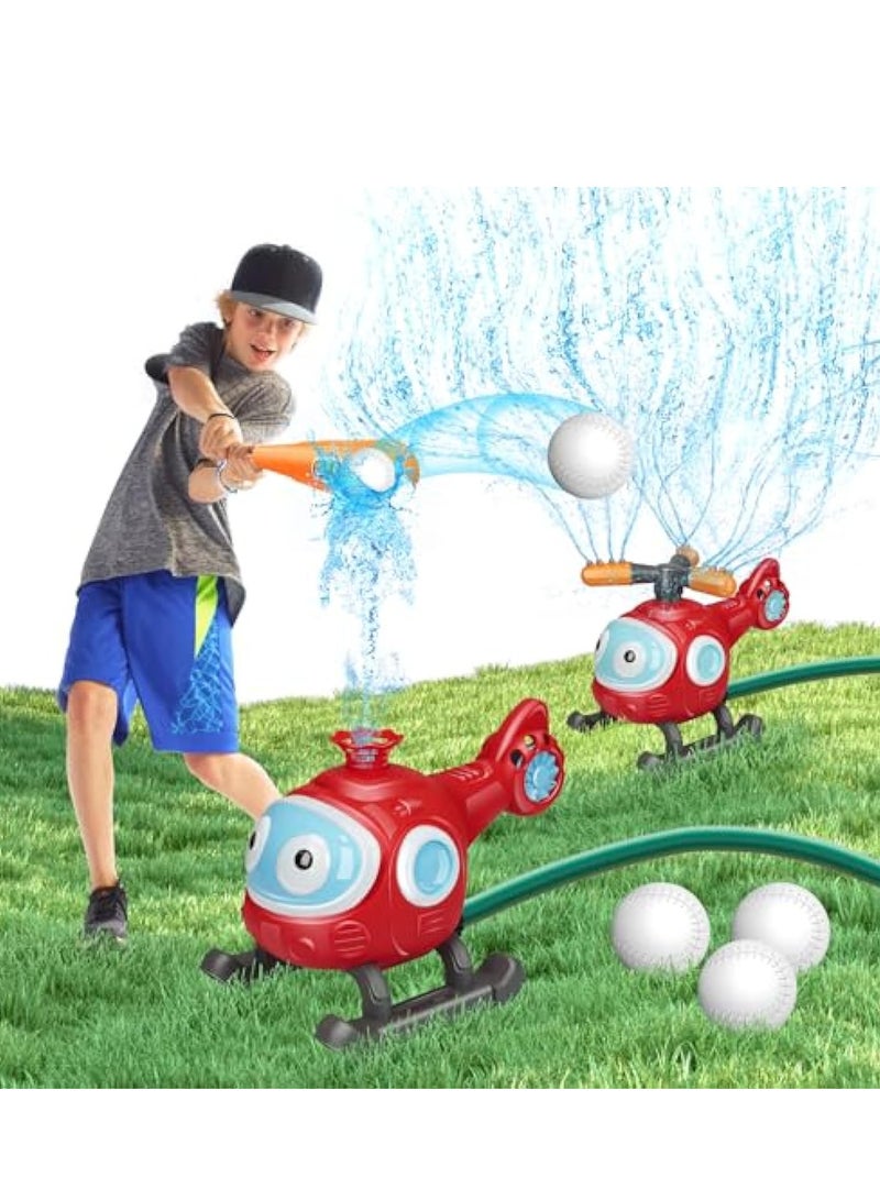 YelaJoy Water Sprinkler for Kids, 2 in 1 Outdoor Water Toys, Summer Toys Spray Sprinklers Baseball Set, Backyard Spinning Airplane Sprinkler Toy Tee Ball Game for Kids - Image 1