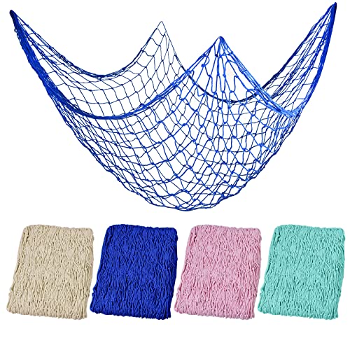 Mototo 4 Pieces Natural Fish Net Decoration 80 x 40 Wall Hanging Cotton Fishnet Decor for Underwater Mermaid Pirate Hawaiian Nautical Ocean Theme Beach Bash Party Decoration Beige Blue Green Pink - Image 1