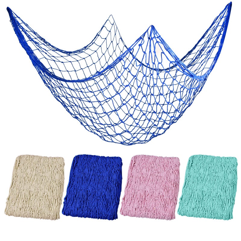 Mototo 4 Pieces Natural Fish Net Decoration 80 x 40 Wall Hanging Cotton Fishnet Decor for Underwater Mermaid Pirate Hawaiian Nautical Ocean Theme Beach Bash Party Decoration Beige Blue Green Pink - Image 2