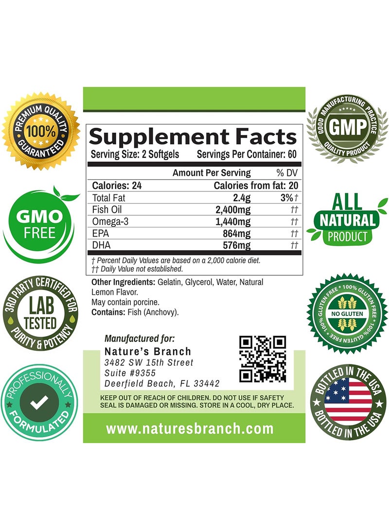 Nature's Branch Best Triple Strength Omega 3 Fish Oil Pills 2500 Mg 900 Mg Epa 600 Mg 120 Capsules - Image 5