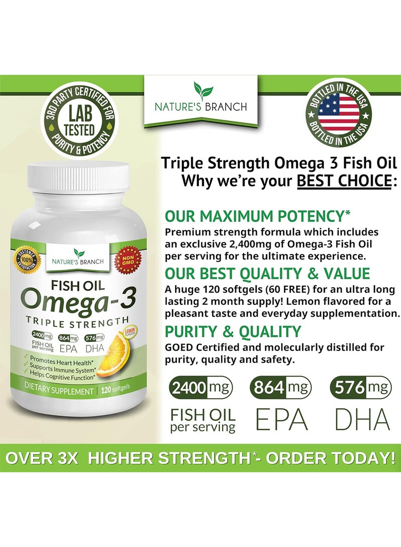 Nature's Branch Best Triple Strength Omega 3 Fish Oil Pills 2500 Mg 900 Mg Epa 600 Mg 120 Capsules - Image 2