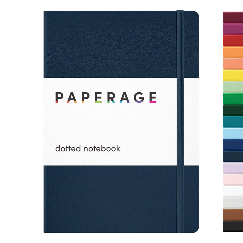 PAPERAGE Dotted Journal Notebook, (Navy), 160 Pages, Medium 5.6 in x 8 in - 100 GSM Thick Paper â€“ Hardcover Journaling Notebook for Work, School & Bullet Journaling - Image 1