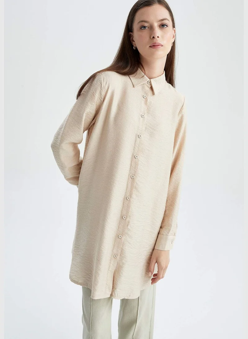 DeFacto Woman Regular Fit Shirt Neck Woven Top Long Sleeve Tunic