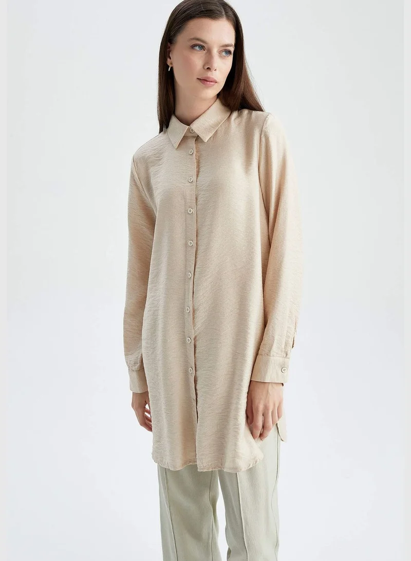 DeFacto Woman Regular Fit Shirt Neck Woven Top Long Sleeve Tunic