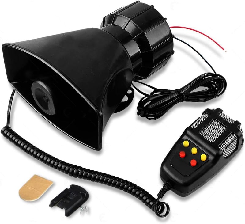 ZONETECH Zone Tech 5 Tone Sound Car Siren Vehicle Horn with Mic PA Speaker System Emergency Sound Amplifier -Electric Ambulance/Horn-Hoote/Siren/Traffic Sound with PA Microphone System - Image 1