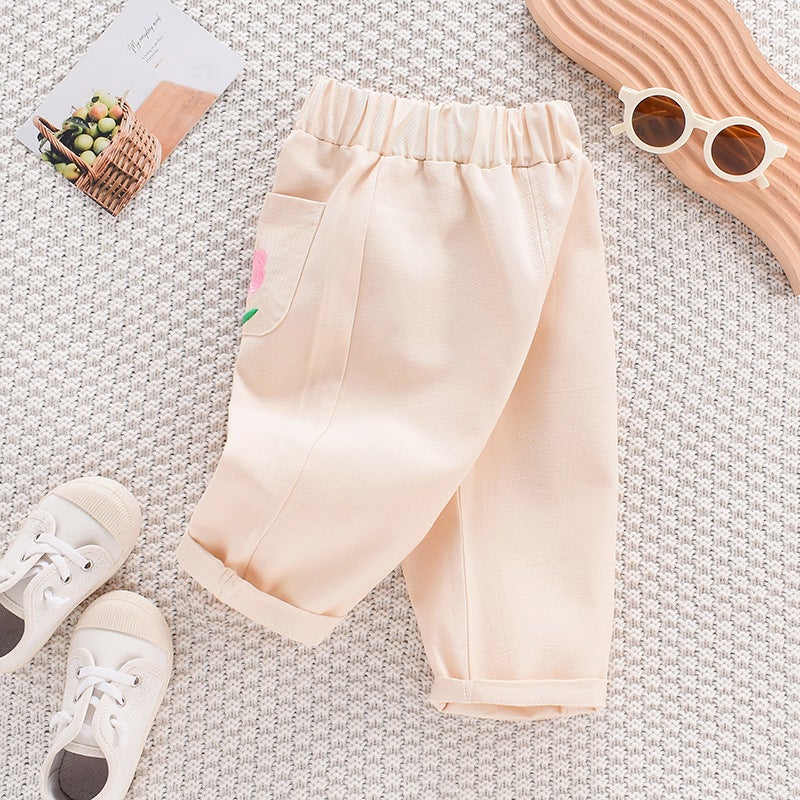 Girls' Pants Spring 2026 New Style Summer Trendy Loose Baby Carrot Pants Girls' Casual Straight-Leg 9-Point Pants - Image 1