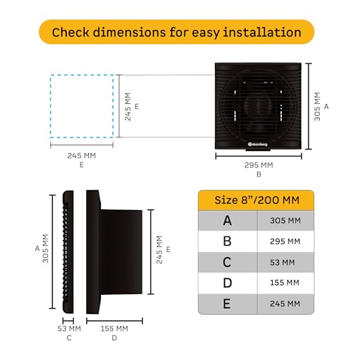 atomberg Efficio Exhaust Fan 200mm (8 Inches) | BLDC Motor | 20W| Low Noise | 1600 RPM| Ideal for Bathroom, Kitchen | Easy to Clean | Installation-Square Cut (245mm) | 2 Years Warranty | Brown - Image 5