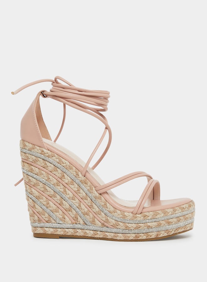 RAID Francis Strappy Tie-Up Embellished Wedge - Image 1