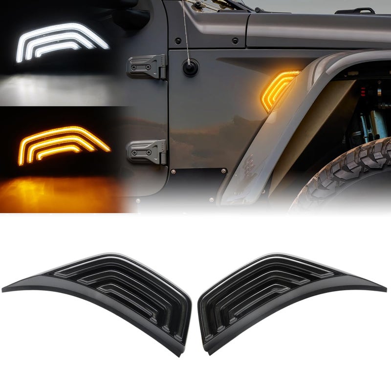 Aexploer Front Fender Air Vent Led Turn Signal Side Marker Lights Compatible with Wrangler JL JLU 20182024  For Gladiator JT 20202023 White DRL  Amber Yellow Dynmaic Sequential BlinkSmoked Lens