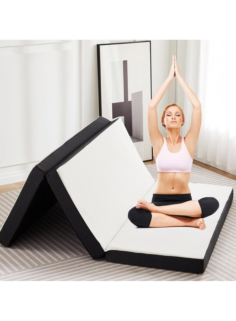 Comfy مرتبة طبية قابلة للطي مريحة باللون الأبيض مع حافة سوداء 180 × 90 × 10 سم - Image 1