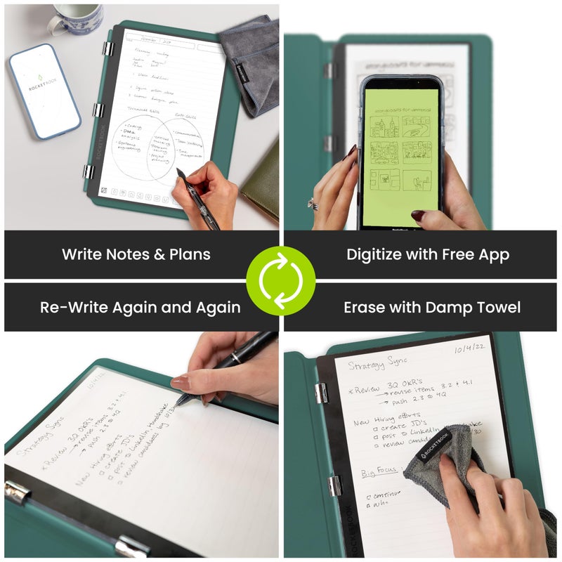 Rocketbook Pro 2.0 Reusable Professional Smart Notebook, Letter Size 8.5x11, Green - Lined & Dot Grid Pages, App-Connected, Erasable, Premium Cover, Ideal for Work Notes and Business Meetings - Image 2