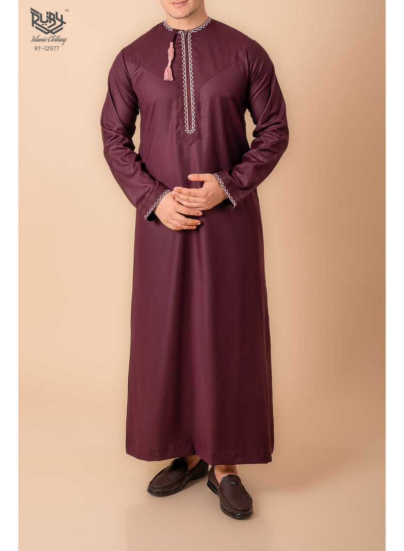 RUBY ISLAMIC CLOTHING Maroon Omani/Emirati Dishdasha – Men's Omani/Emirati Style Thobe Kandura Classic - Full-Length Long Sleeve Islamic Jubbah - Image 1