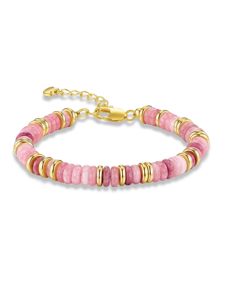 SNGIA Colorful 18K Gold Plated Bracelets for Women, Stack Bangle Beaded Stone Jewelry Accessories Set for Woman, Trendy Fashion Jewelry Gifts (Rose) - Image 1