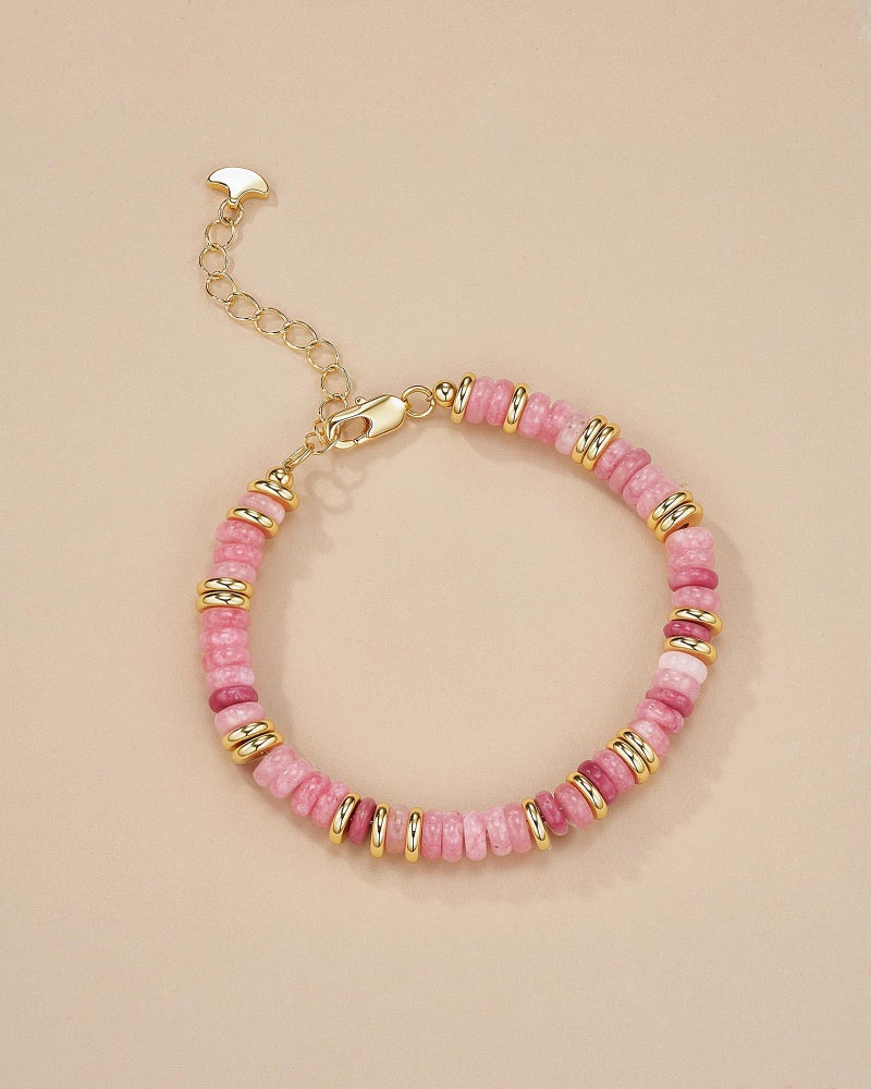 SNGIA Colorful 18K Gold Plated Bracelets for Women, Stack Bangle Beaded Stone Jewelry Accessories Set for Woman, Trendy Fashion Jewelry Gifts (Rose) - Image 3