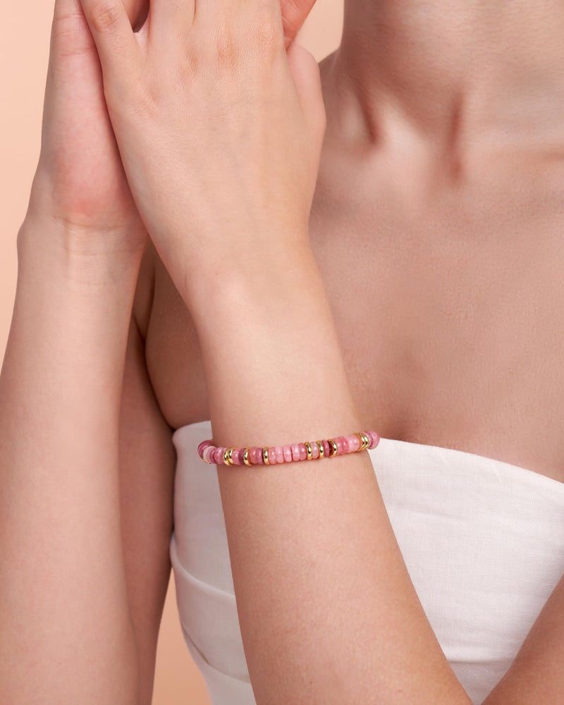 SNGIA Colorful 18K Gold Plated Bracelets for Women, Stack Bangle Beaded Stone Jewelry Accessories Set for Woman, Trendy Fashion Jewelry Gifts (Rose) - Image 4