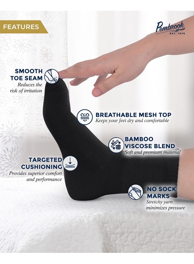 Pembrook Pembrook Bamboo Viscose Diabetic Socks for Women & Men - 6 Pairs Ankle Socks for Swollen Feet | Neuropathy Socks | Ankle Neuropathy Socks for Men | Stretch Top Mens Diabetic Socks | Black - Image 4