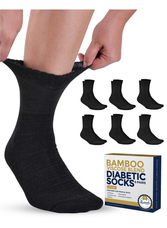 Pembrook Pembrook Bamboo Viscose Diabetic Socks for Women & Men - 6 Pairs Ankle Socks for Swollen Feet | Neuropathy Socks | Ankle Neuropathy Socks for Men | Stretch Top Mens Diabetic Socks | Black - Image 1