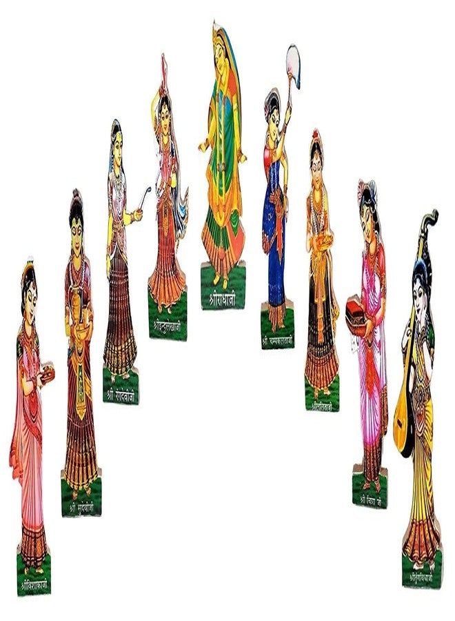 FIRMUS مجموعة FIRMUS Laddu Gopal ASHT Sakhi مجموعة Shree Mati Radha Rani مع ASHT Sakhi لبوجا والديكور والهدايا من FIRMUS (4 بوصة، خشب إم دي إف، ذهبي) (4 بوصة) - Image 2