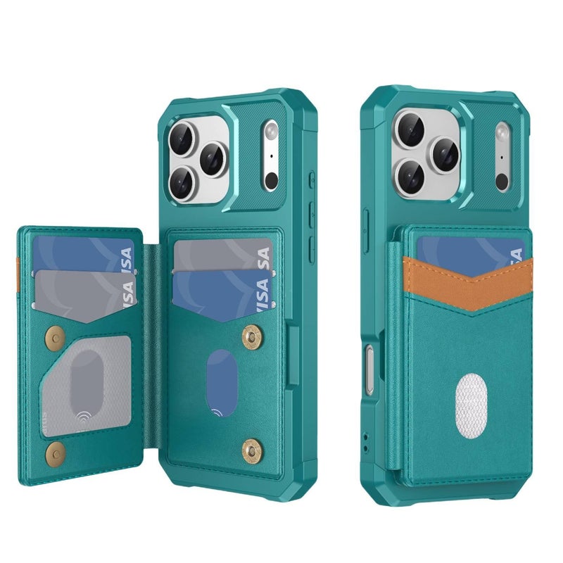 غطاء واقي بTPU باللون أخضر مغناطيسي بوظيفة حامل من مادة TPU لـ iPhone 16 / 16 Plus / 16 Pro / 16 Pro Max مع حامل بطاقات وحامل قائم مع مغناطيس قوي خفيف الحمل للاستخدام الداخلي - Image 1