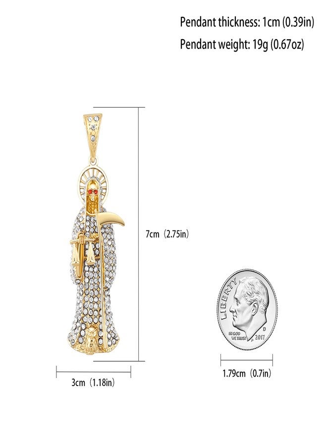 GXLYFG Santa Muerte Necklace Diamond 14K Gold Plated Santa Muerte Pendant Jewelry With Sickle Holiday Gift (Gold 283) - Image 2