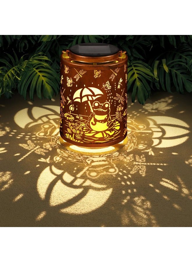 Tepaken Solar Lanterns Garden Decor Birthday Gifts for Women Mon Grandma Metal Hanging Solar Lights Waterproof Outdoor Decoration for Outside LED Lanterns for Yard Patio Lawn (Frogs) - Image 1